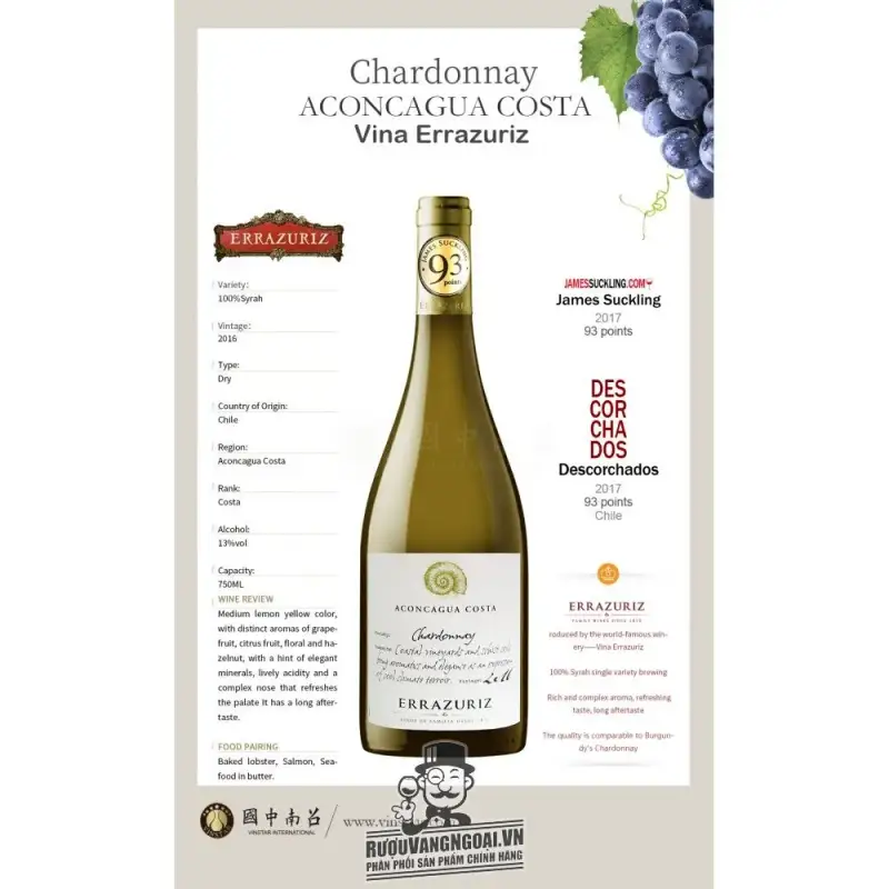 Vang Chile ACONCAGUA COSTA CHARDONNAY ERRAZURIZ