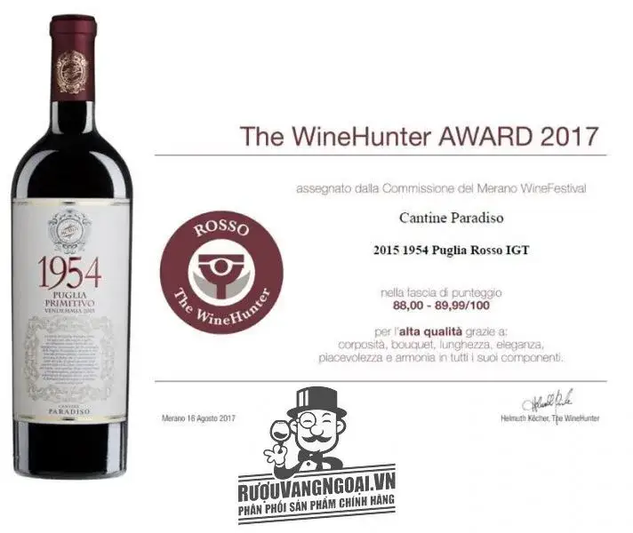 Vang Ý 1954 PUGLIA PRIMITIVO CANTINE PARADISO