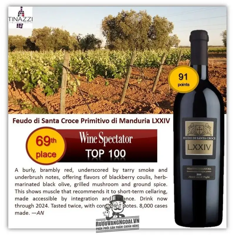 Vang Ý Feudo Di Santa Croce LXXIV Primitivo di Manduria