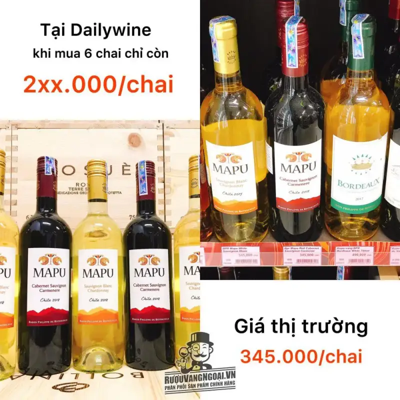 vang chile mapu baron philippe de rothschild red white giá bao nhiêu