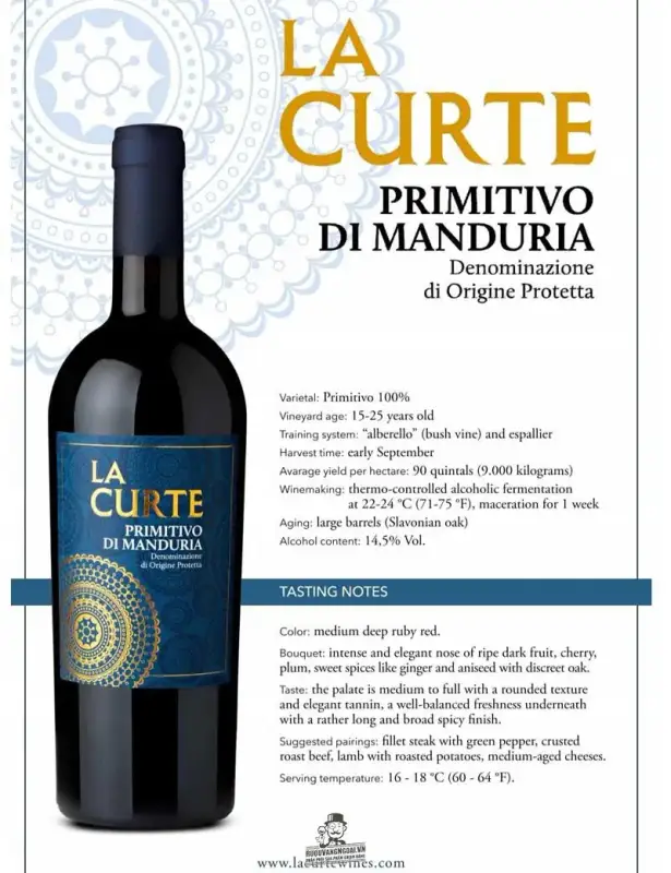 Vang Ý La Curte Primitivo di Manduria