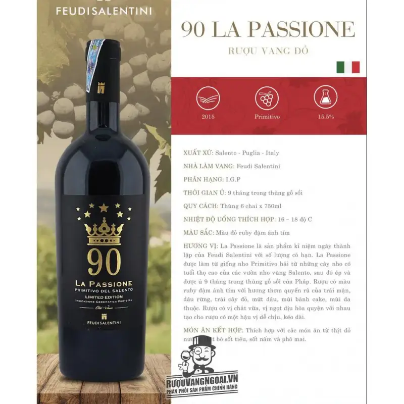Mua vang y la passione primitivo del salento giá rẻ tại Sài Gòn
