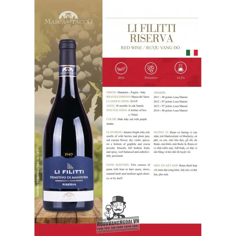 vang y li filitti primitivo di manduria mua ở đâu giá rẻ nhất