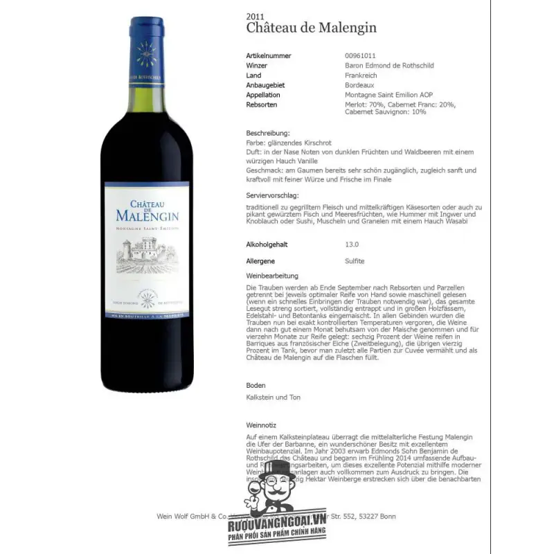 Địa chỉ bán vang phap chateau de malengin montagne saint emilion giá rẻ tại Sài Gòn