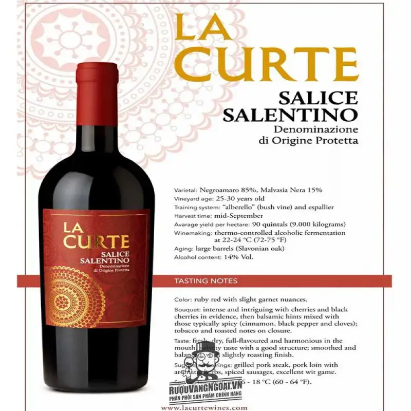 Vang Ý La Curte Salice Salentino blend