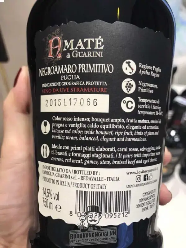 Vang Ý Amate di Guarini Negroamaro Primitivo