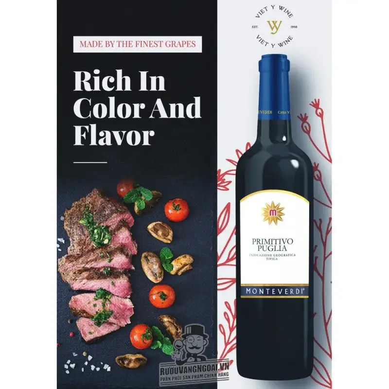 Vang Ý Primitivo Puglia Monteverdi 14,5% Cao cấp
