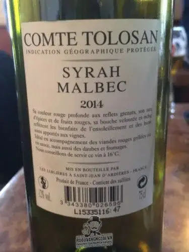 Vang Pháp Comte Tolosan Syrah Malbec