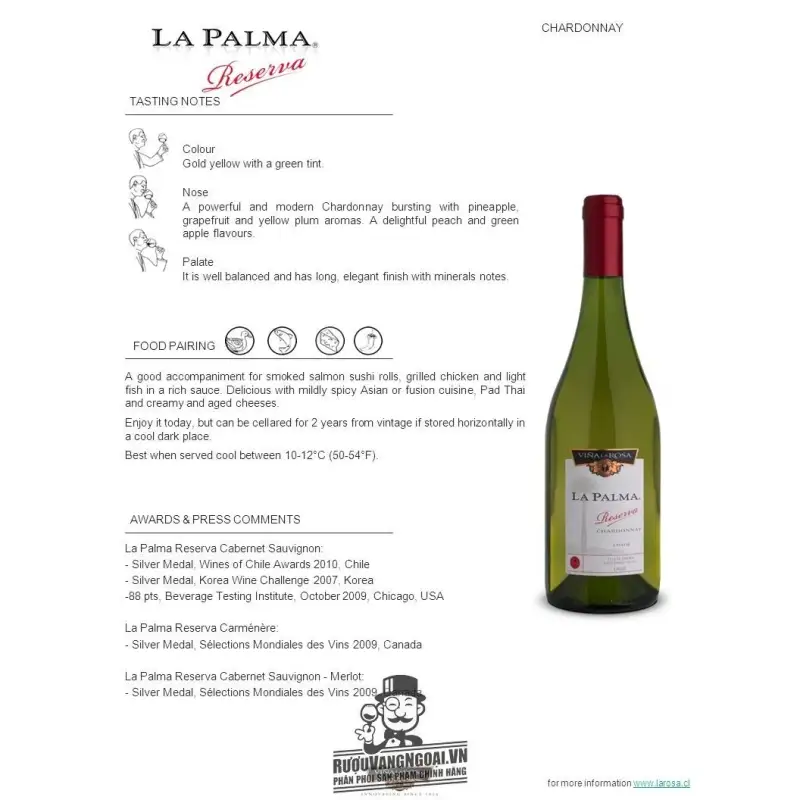 Vang Chile La Palma reserva Chardonnay